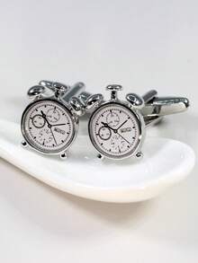 Fashionable and Popular Men Clock Design Cufflink Copper for Jewelry Gift and for a Stylish Look - White - View 5