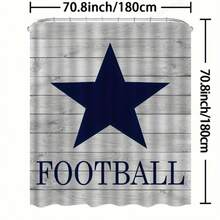Conjunto de cortina de chuveiro com estampa de estrela de futebol, 1/3/4 peças, à prova d'água, lavável, para decoração de banheiro, com cortina de privacidade para janela, acessórios para banheiro, tecido de poliéster à prova d'água, tapete de banho antiderrapante, tapete higiênico em formato de U, divisória de banheiro, acessórios decorativos, decoração moderna para sala de estar, cortina suspensa, adequada para decoração de casa, decoração de banheiro, decoração de Natal, decoração para feriados e do dia a dia