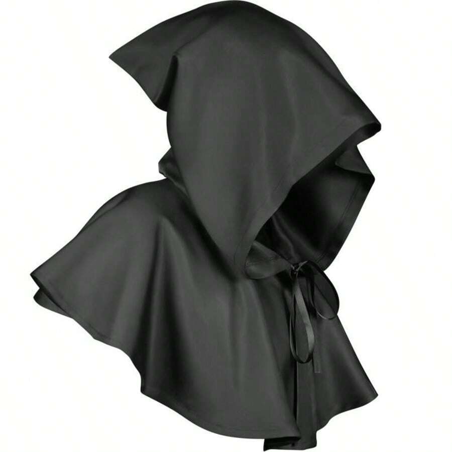 Black Hooded Cloak Adult Twill Fabric Shawl Scarf Grim Reaper Witch Queen Costume, Suitable For Halloween, Christmas, Renaissance