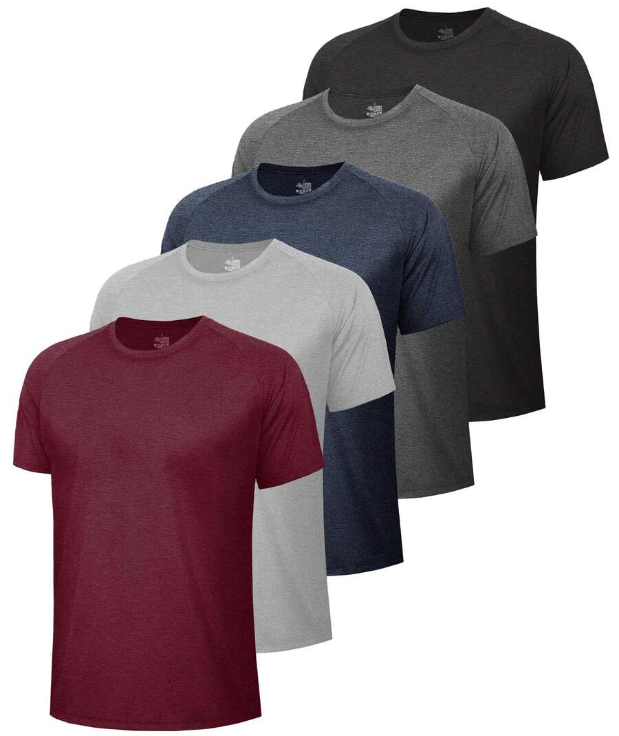 5 Pack Workout Mens T Shirts - Black Gym Quick Dry Short Sleeve Moisture Wicking Tee Tops For Athletic Work Casual Running - Đen + Xám đậm + Xanh lá + Xám nhạt + Đỏ rượu - Xem 1