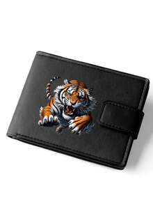 1pc Vintage Tiger Pattern Ultra-Thin Wallet - Portable Card Holder, Suitable For Casual And Formal Occasions - Perfect Gift For Birthday, Christmas, Halloween - Durable Black Metal Clasp Version