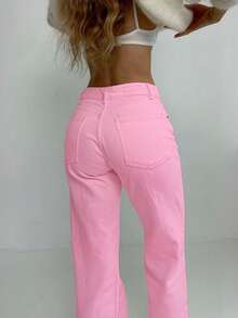 Women's Mid-Rise Cuffed Casual Straight Leg Jeans, Loose Fit For Daily Street Style And Weekend Casual Wear - Women's Spring Clothing