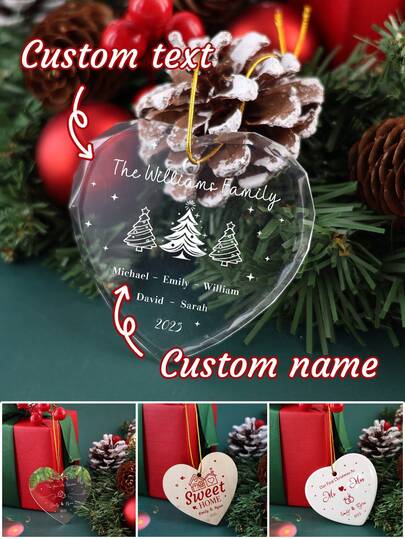 Custom Christmas Decorations With Name, Personalized Christmas Tree Decorations, Customized Christmas Ornaments, Customizable Text Christmas Gifts, Christmas Heart Pendant, Diy Ornaments, Christmas, Party Decorations, Living Room Decor, Indoor, Outdoor, Garden, Room Decor, Boys, Girls, Mom, Family