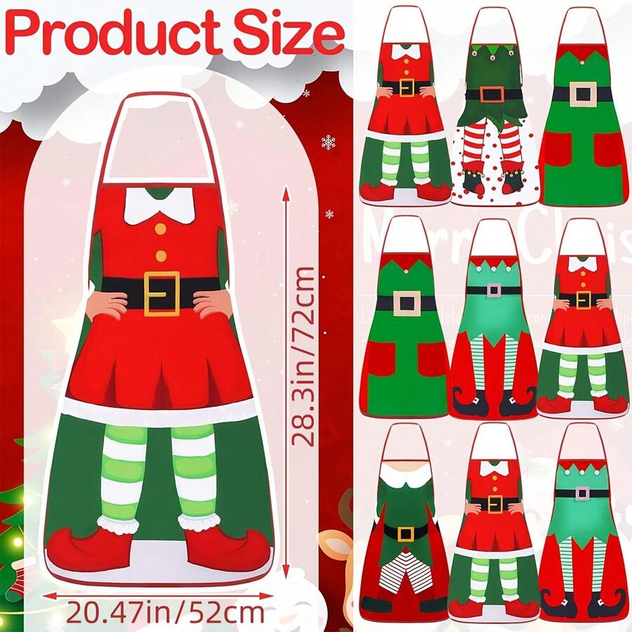 1/5 piezas Delantales navideños, 51,99 x 71,98 cm, delantal decorativo con Papá Noel vestido de elfo, adecuado tanto para mujeres como para hombres chefs de cocina, adecuado como regalo de Navidad o Acción de Gracias para suministros de cocina para adultos. - Multicolor - Ver 1