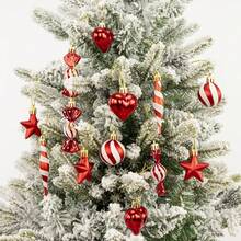 Set di decorazioni natalizie con palline a righe simili ai bastoncini di zucchero, cuori, stelle e decorazioni di varie forme - kit di decorazioni per albero di Natale in plastica lucida con ganci per appendere per Natale, Capodanno, feste del Ringraziamento (senza piume/neve), decorazioni natalizie, decorazioni per albero di Natale, decorazioni natalizie a forma di bastoncino di zucchero, palline di Natale, ornamenti per albero di Natale, decorazioni natalizie a forma di caramella, decorazioni per albero di Natale, decorazioni natalizie rosse, palline di Natale