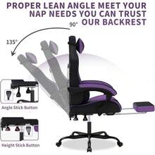 Gaming Chair With Massage,Ergonomic PC Gaming Chair With Footrest Comfortable Headrest And Lumbar Support, High Back, 300LBS () - Đen tím - Xem 11