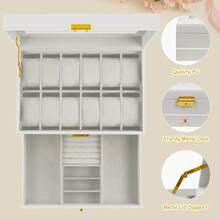 Ogrmar 12 Slot PU Leather Lockable Watch Storage Boxes, Men & Women Jewelry Display Drawer, 2-Tier Organizer Watch Showcase With Glass Lid (White) - Pink - View 10