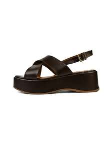 Monte Shoes Women's Platform Sandal CM Calçados Confort Anabela Flatform Soft Cross Boho Square Buckle - 咖啡棕 - 查看 1