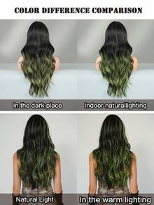 AKAKO 24 Inch Green Highlight Long Wavy Wig With Curtain Bangs, High Quality Heat-Resistant Fiber Synthetic Wave Curly Hair Wig, Gorgeous Goth Style Costume Wigs For Women Halloween Party Masquerade Ball,Music Festivals & Carnival Use - 挑染綠色 - 查看 8