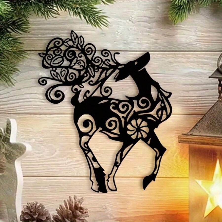 1pc Metal Christmas Reindeer Wall Decor - Indoor Outdoor Holiday Joyful ...