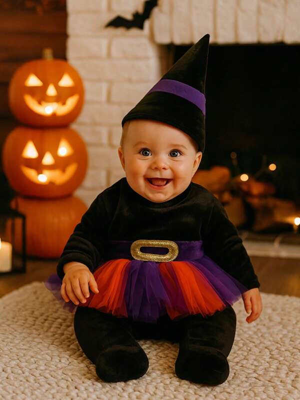 Baby Kisses Mameluco tipo disfraz Halloween para bebés, mameluco de manga larga con capucha