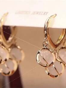 1 Pair Elegant Copper Tone Earrings With Faux Pearl Beads And Shimmering White Gems, Perfect Gift For Birthday, Christmas, Anniversary