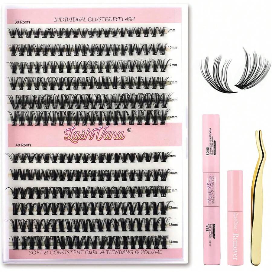 Kit De Extensión De Pestañas DIY Todo En 1, Mezcla 30D 40D Con Unión Y Sellado De Pestañas De Sujeción Fuerte, herramienta para quitar pestañas, Pinzas De Pestañas En Racimo - 1 - Ver 1