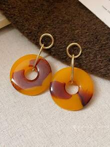 1 Pair Asymmetrical Metal Round Resin Pendant Earrings, European & American Style Earrings For Women & Girls, Suitable For Travel, Wedding, Party, Birthday, Christmas Gift 2025