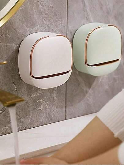 1pc Luxury Wall Mounted Soap Dish With Lid, High-End Drain Soap Holder, Waterproof ABS Soap Dish Storage, Suitable For Bathroom, Shower, Travel, Simple Soap Holder, Toiletries, Bathroom Accessory, Bathroom Storage Shelf,