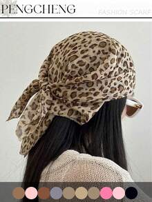 1 pieza Pañuelo de cabeza con estampado de leopardo vintage de moda para mujer, casual y versátil, suave y amigable con la piel, adecuado para todas las estaciones, pañuelo multifuncional