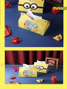Minions Minions 1pc Medium Capacity Creative Shape Thick Plastic Material Minions Cartoon Tissue Box Yellow Pattern Rectangular Double-Sided Printing Decorative Storage Box Suitable For Desktop Living Room Bedroom Restaurant Office Festive Gift