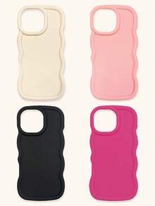 白色粉色酒红色黑色不对称波浪纹基础款手机壳4件套，多巴胺波浪纹手机壳，兼容和Galaxy 16/16 Pro Max/16 Pro/16 Plus，春季礼物，生日周年纪念，国际版，非国内版 - 彩色 - 查看 19