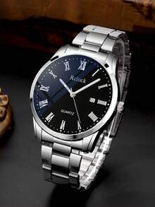 2pcs Simple And Casual Men's Quartz Watch Set, And Cool Silver-Toned Metal Watch With Matching Bracelet, Featuring A Silver-Toned Metal Strap Paired With A Cuban Chain Bracelet.