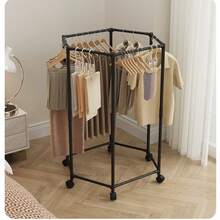 2026 Upgrade Hexagon Coat Rack Stand, Heavy Duty Drying Rack With Wheels, Foldable Freestanding Clothes Organizer For Bedroom, Laundry Room, Balcony, Closet Storage - No Drill Installation Needed - Black - View 2