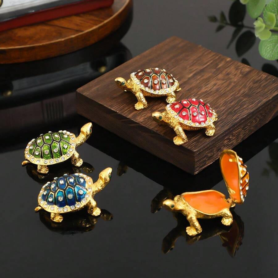 1 Piece Light Luxury Retro Turtle Jewelry Box - Desktop Ornament Home Jewelry Storage Organizer, Exquisite Practical Trinket Case, Suitable For Daily Use, Valentine's Day Gift, New Year Gift, School, Home Use, Outdoor Activities, Gift For Friends - 4902 Turtle Jewelry Box (Gold) - View 1