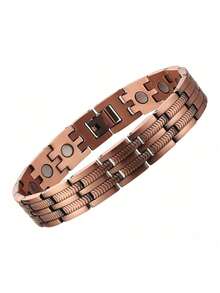 Vintage Red Copper Color Magnetic Bracelet, Embedded With 3000 Gauss Strong Magnet, Great Gift For Men, Suitable For Holidays, Father's Day, Christmas, Expressing Friendship - Burgundy - View 8