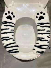 2件套可爱猫爪造型马桶盖，粘贴式安装，奢华舒适，黑白配色，打造独特卫浴体验，马桶装饰，浴室装饰，秋季装饰