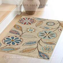 Maples Rugs Alfombra de Cocina Floral Reggie Fabricada en Estados Unidos Lavable Antideslizante para Interiores Entrada vestíbulo Cocina y baño 2 pies 6 x 3 pies 10 Color Beige