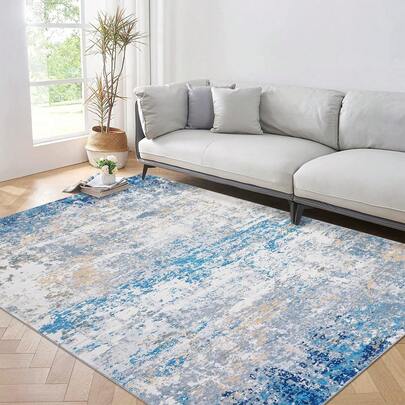 Techigher Modern Abstract Rug, Machine Washable Area Rug For Bedroom, Low Pile Foldable Carpet, Non-Slip Indoor Floor Mat For Living Room Office Area Decor
