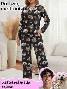 Printstory Custom Women's Pajama Set, Can Print Any Pattern, A Personalized Gift, Perfect For Family, Friends, And Holiday Gatherings - Black - View 1