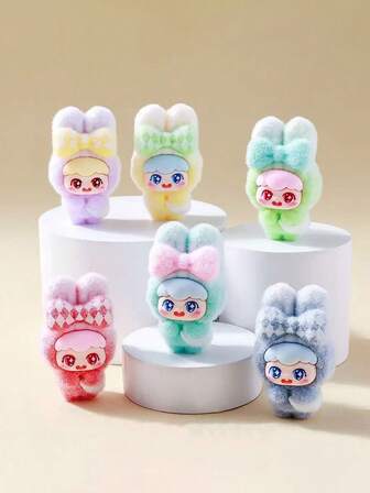 2025 New Creative Fashion Small Ornament Little Bunny, Sitting Girl, Colorful Meng Grain Doll Desktop Decoration, Healing Style Desk Decor, Cute Keychain Accessory