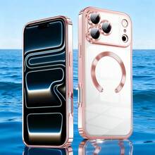 Hadaasi 1 pieza Funda de carga inalámbrica magnética electrochapada transparente compatible con iPhone 17 Pro/17 Pro Max/17 Air/17/16 Pro/16 Pro Max/16 Plus/16/16E/SE4/15 Pro/15 Pro Max/15 Plus/15/14 Pro/14 Pro Max/14 Plus/14/13 Pro/13 Pro Max/13/12 Pro/12 Pro Max/12/11 Pro Max/11/11 Pro