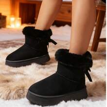 Women's Classic Thick-Soled Snow Boots Plush Ankle Boots: Made Of Imitation Suede, The Boots Are Ankle-High And Suitable For Winter Wear. They Are Equipped With Memory Foam Insoles And Lightweight Non-Slip Soles. They Can Be Worn Indoors And Outdoors. They Are Suitable Black Boots For Christmas And Holidays. - màu đen - Xem 2