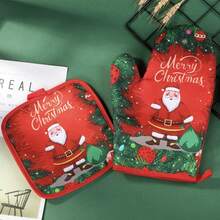 1 set de mănuși izolate pentru copt de Crăciun, set de mănuși pentru cuptorul cu microunde de Crăciun, esențiale pentru casă și bucătărie, cel mai bun cadou pentru tema de Crăciun și Anul Nou