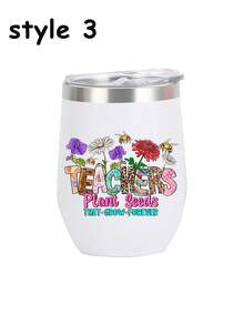 Teacher Appreciation Gift:Stainless Steel 12oz With "Teacher" Print Egg-Shaped Insulated Travel Mug With Lid,Portable Travel Cup,Cold-Retaining Coffee Cup,Eggshell Water Cup,Vacuum Insulated Wine Glasses, All-Season Drinkware - White - View 15