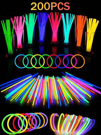 200 Stücke Mehrfarbige Leuchtstäbe, Party Leuchtstäbe, Party Dekoration, Super Stäbe, bunte Hochzeit Leuchtstäbe, leuchten durchgehend 8 bis 12 Stunden, geeignet für Partys, Konzerte, Bars, Clubs, Leuchtstäbe, leuchtende Party Zubehör, leuchten im Dunkeln, erleuchten den Nutzen der Party, Armbänder, Halsketten, Neonlichter, Hochzeitsparty Leuchtstäbe, Weihnachten