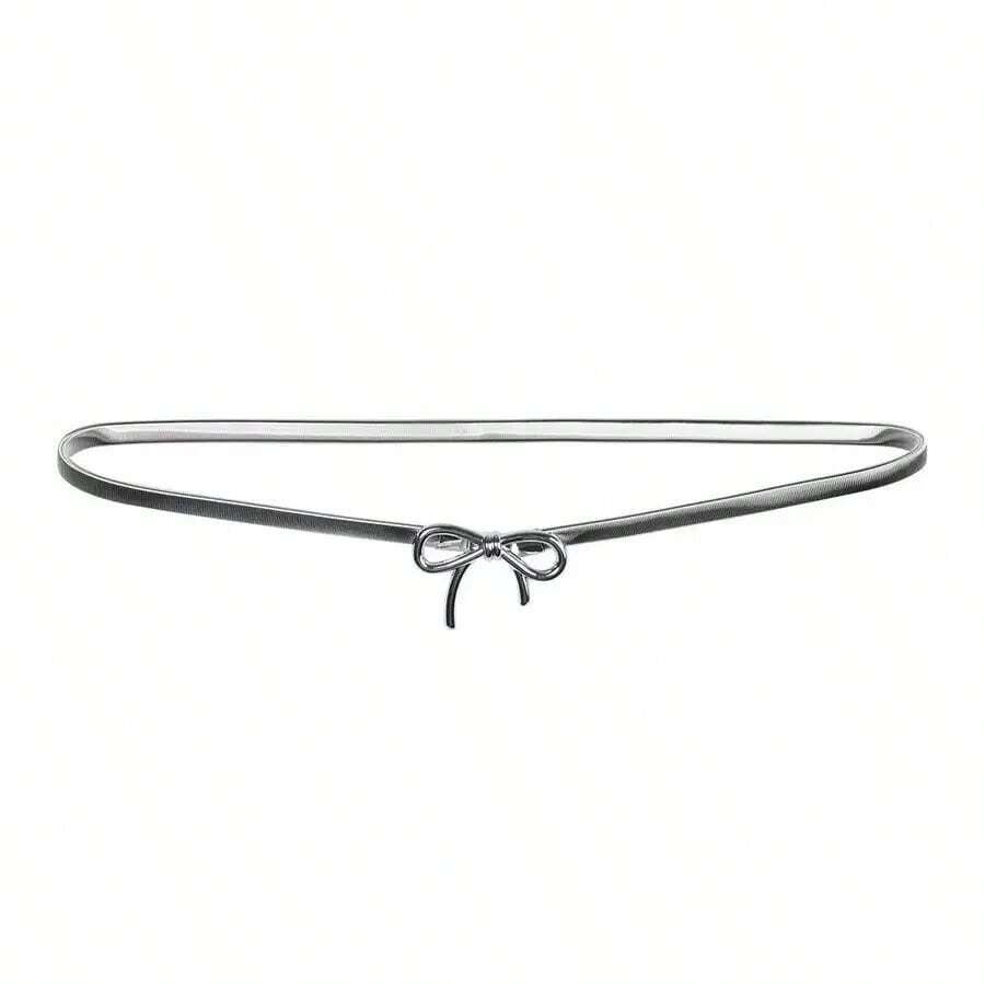 Solid Color Bow Decor Stainless Steel Waist Chain, All Season