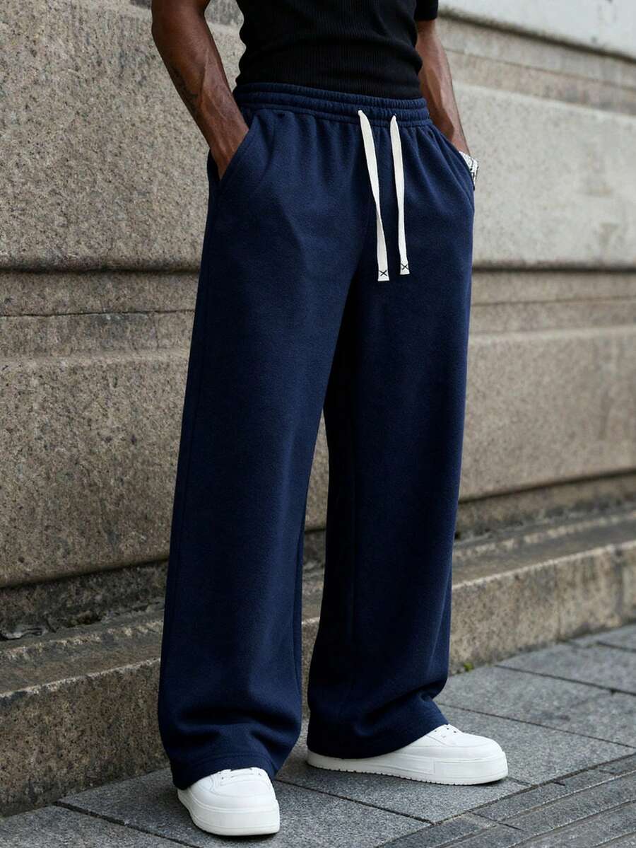 男士保暖内衬户外运动裤,舒适修身休闲宽松针织弹力裤腿运动裤,秋冬季最佳礼物之选,送给丈夫/男友的完美圣诞礼物 - 藍色 - 查看 1