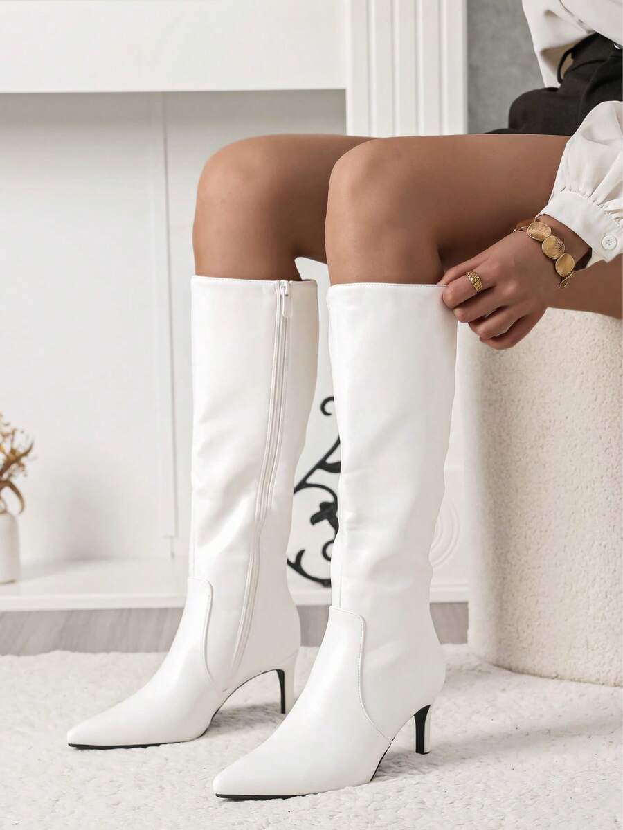 Fashionable High-Heeled Women's Boots - White - View 1