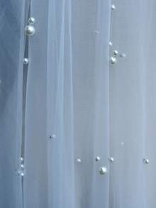 1 pieza Velo de novia estilo catedral con perlas, adecuado para bodas, fotografía, accesorios de fiesta, accesorios de oficina de registro con peine, ropa de otoño para mujeres - V130 - Ver 8