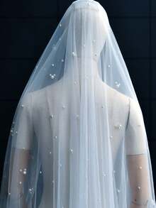 1 pieza Velo de novia estilo catedral con perlas, adecuado para bodas, fotografía, accesorios de fiesta, accesorios de oficina de registro con peine, ropa de otoño para mujeres - V130 - Ver 5