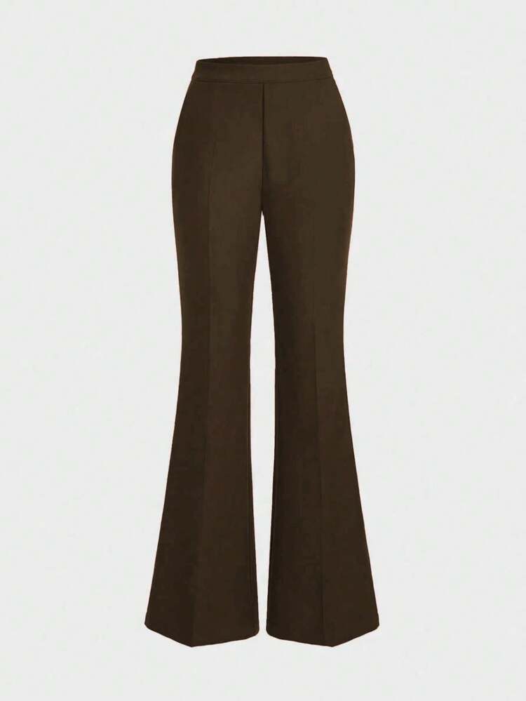 Pantalones acampanados de talle alto en color borgoña, elegantes y versátiles para el uso diario en primavera - Marrón - Añade 7