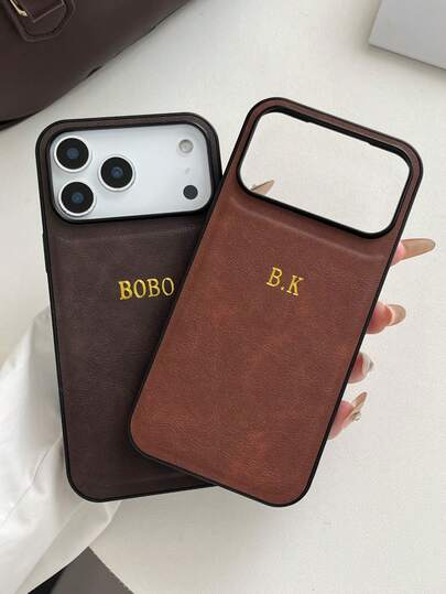 Personalized Custom Initials Name Letter 3D Engraved Embossed Phone Case Compatible With IPhone 17 16 15 14 13 12 11 Pro Max Plus Air Luxury Classic Leather Cover Gifts Ideal