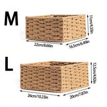 1pc/3pcs Desktop Storage Box, Handmade Rattan Woven Organizer Tray For Cosmetics, Keys, Snacks, Home Living Room, Bedroom, Study, Office, S/M/L Sizes Available,For Back To School - Khaki - View 8