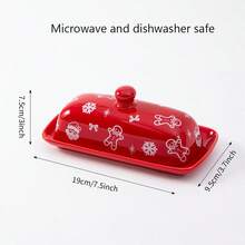 1pc Christmas Butter Dish With Lid For Countertop, Rectangular Covered Butter Keeper With Christmas Tree And Gingerbread Man Design, Butter Holder Container For Xmas Party Decor & Supply, Perfect Christmas Gift - Multicolor - View 3