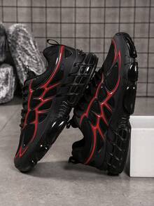 Chaussures de sport à lacets pour hommes, à bout rond. Chaussures de sport pour hommes, blocs de couleurs avec lettres, légères et respirantes. Baskets épaisses pour hommes, antidérapantes et résistantes à l'usure. Chaussures de course de plein air décontractées pour hommes