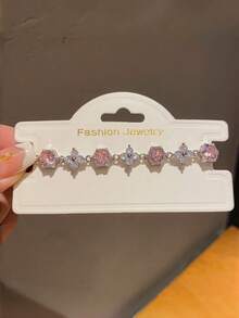 1 pieza Pulsera de cobre con circonita cúbica de trébol de cuatro hojas de colores, estilo de moda Dopamina, elegante pulsera de cadena para uso diario de las mujeres, regalo