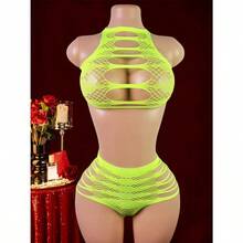 2 Pieces Of Sexy Lace Hollow Jacquard Split Jumpsuit, Tearable See Through Mesh Underwear, Women's Cute Underwear, Plus Size Bra And Underwear Set, Satin Erotic Underwear, No Crotch Design, Underwear And Bra Combination, Close Fitting Clothing, Essential For Boudoir, Tearable Details, Transparent Mesh Pattern, Soft Satin Material, Exquisite Lace Trim, Women's Underwear Set, Fashion Enthusiasts, Plus Size Erotic Underwear - 藍色 - 查看 6
