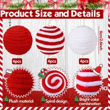 12 palline di Natale in filato, palline di Natale morbide e ondulate in filato rosso e bianco, palline decorative appese, ornamenti per albero di Natale, decorazioni per ciotole, cesti, vasi, decorazioni natalizie per la casa, regali di Natale, decorazioni natalizie per l'inverno