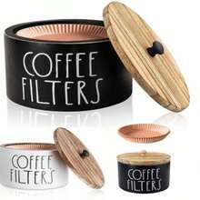 Coffee Filter Holder Wood Coffee Filter Storage Container Coffee Filter Dispenser With Lid Rustic Farmhouse Coffee Filter Organizer Basket Accessories For Coffee Bar Counter Decor Gift Back To School - 彩色 - 查看 1